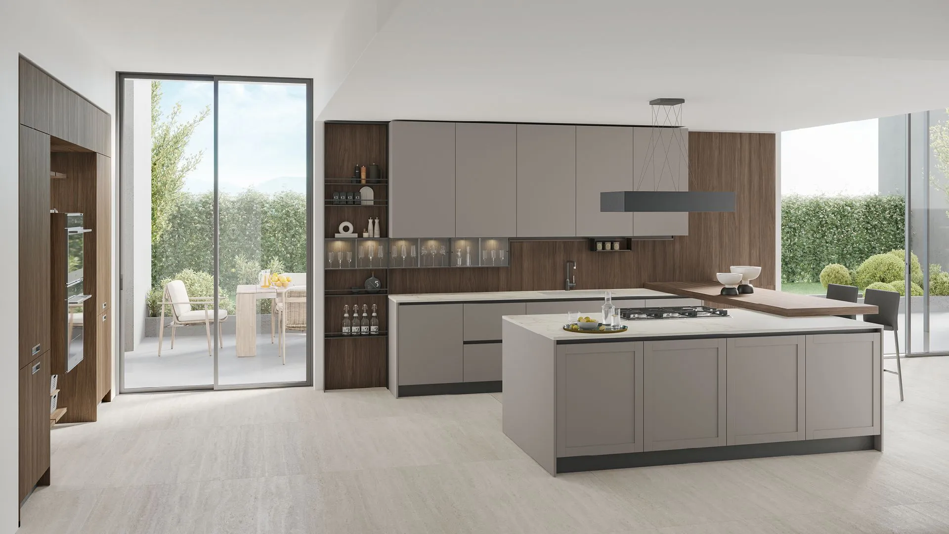 Infinity 03 Rovere Liquirizia, Grigio Fumo, top Dekton Entzo.