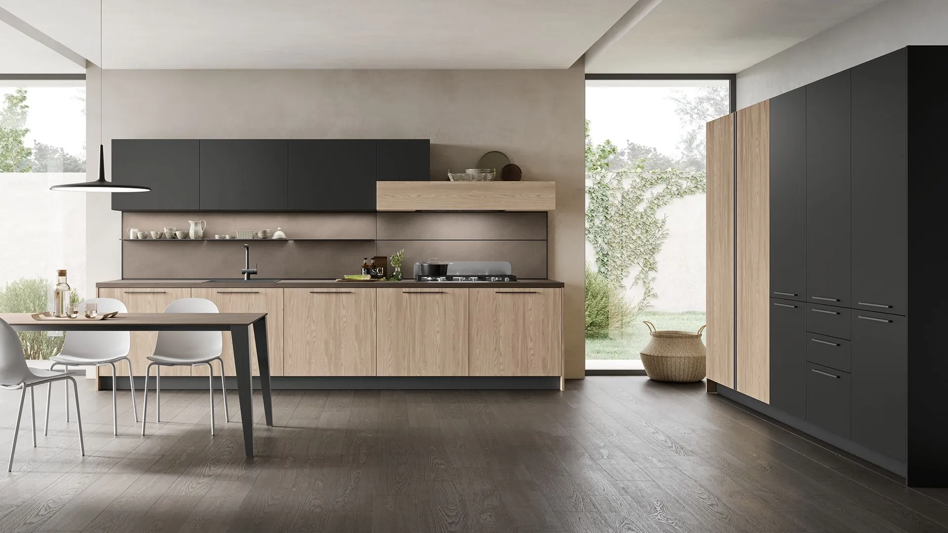 Infinity 09 Rovere Spiga, Nero, top laminato Malta Ombra